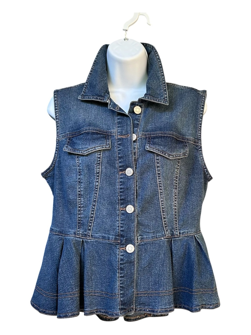 Sleeveless Peplum Denim Jacket - Dark Blue